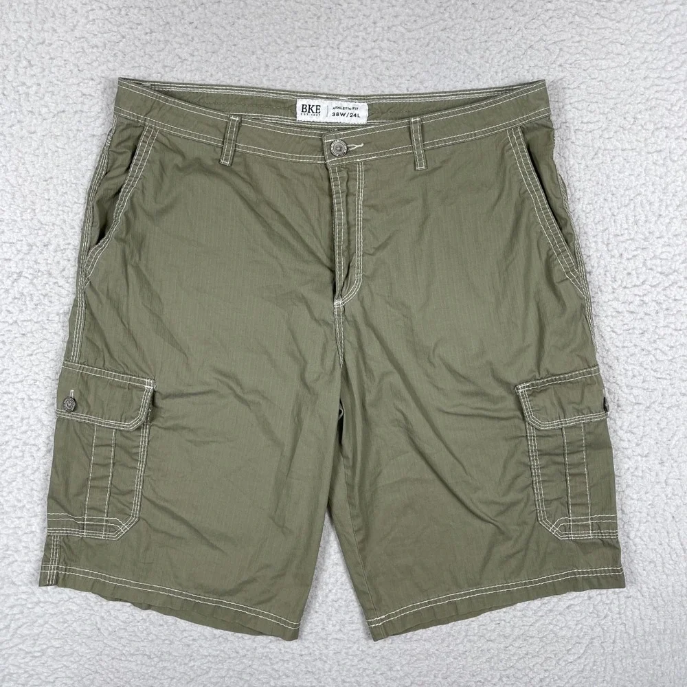 BKE Cargo Shorts Mens 38 Olive Green Athletic Contrast Stitch Gorpcore Utility